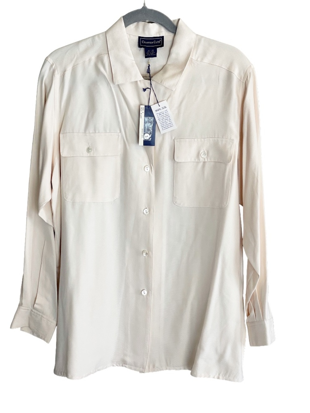 NWT Silk Over-sized Cream Charter Club Long Sleeve Shirt Women Sz M